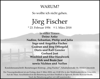 Traueranzeige von Jörg Fischer von Neue Westfälische