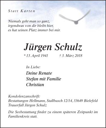 Traueranzeige von Jürgen Schulz von Neue Westfälische