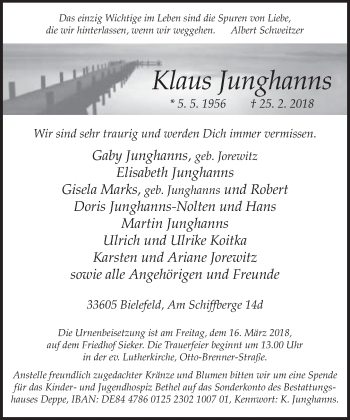 Traueranzeige von Klaus Junghanns von Neue Westfälische