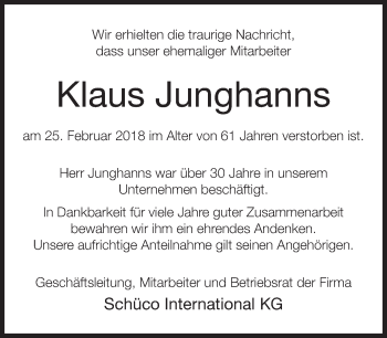 Traueranzeige von Klaus Junghanns von Neue Westfälische