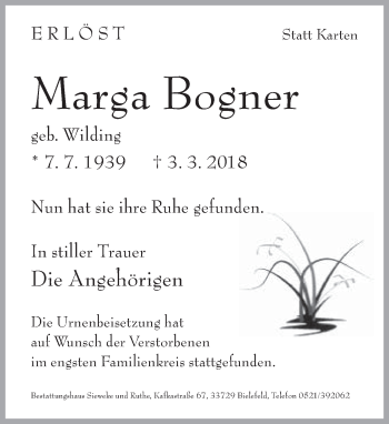 Traueranzeige von Maria Bogner von Neue Westfälische