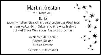 Traueranzeige von Martin Krestan von Neue Westfälische