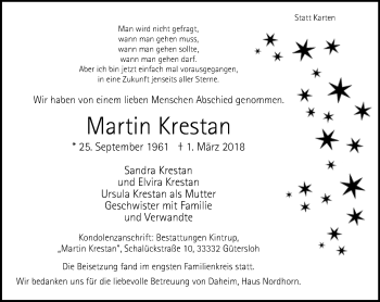 Traueranzeige von Martin Krestan von Neue Westfälische