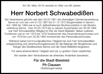 Traueranzeige von Norbert Schwabedißen von Neue Westfälische