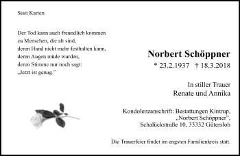 Traueranzeige von Norbert Schöppner von Neue Westfälische