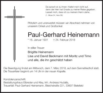 Traueranzeige von Paul-Gerhard Heinemann von Neue Westfälische