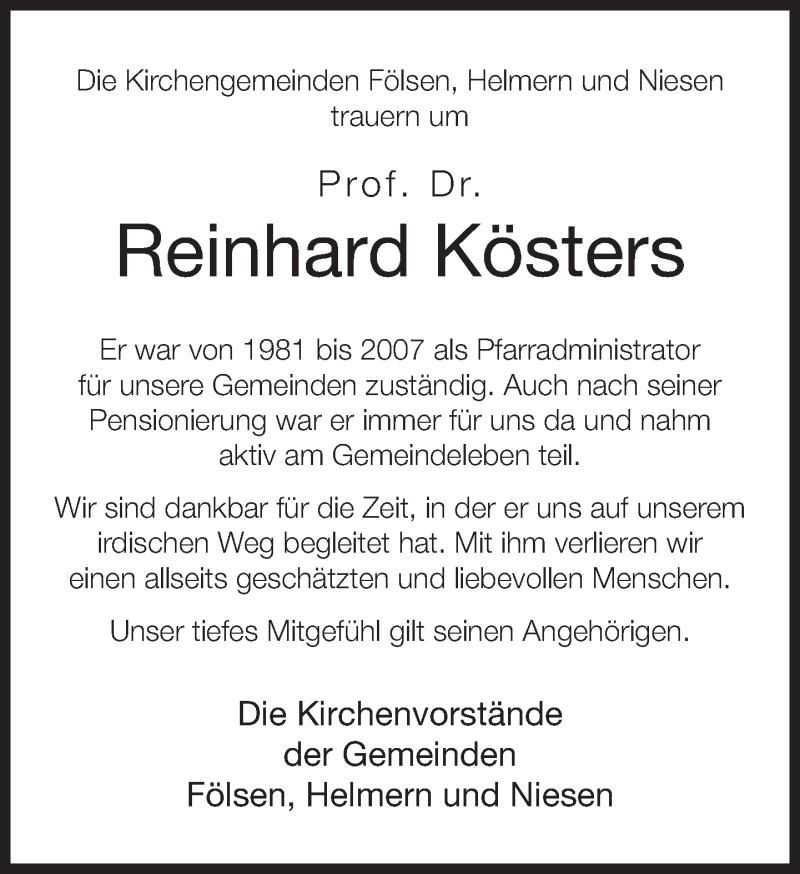  Traueranzeige für Reinhard Kösters vom 23.03.2018 aus Neue Westfälische