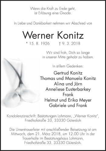 Traueranzeige von Werner Konitz von Neue Westfälische