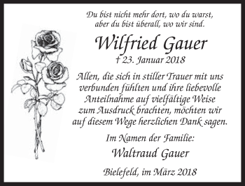 Traueranzeige von Wilfried Gauer von Neue Westfälische