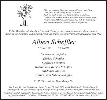 Traueranzeige von Albert Scheffler von Neue Westfälische