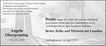 Traueranzeige von Angela Oberpenning von Neue Westfälische