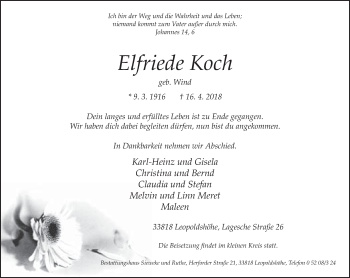 Traueranzeige von Elfriede Koch von Neue Westfälische
