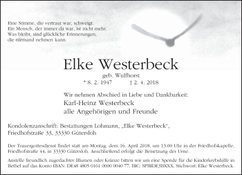 Traueranzeige von Elke Westerbeck von Neue Westfälische