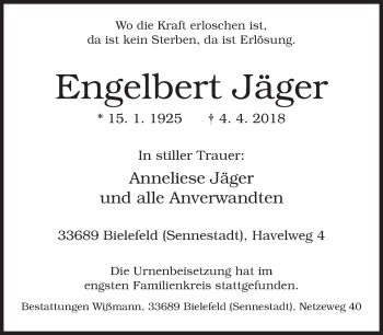 Traueranzeige von Engelbert Jäger von Neue Westfälische