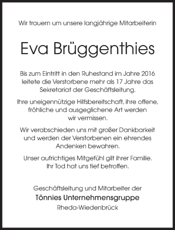 Traueranzeige von Eva Brüggenthies von Neue Westfälische
