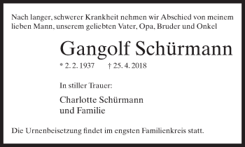 Traueranzeige von Gangolf Schürmann von Neue Westfälische