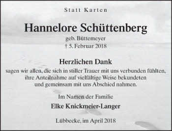 Traueranzeige von Hannelore Schüttenberg von Neue Westfälische