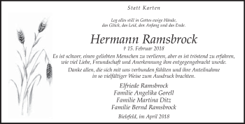 Traueranzeige von Hermann Ramsbrock von Neue Westfälische