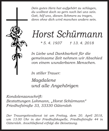 Traueranzeige von Horst Schürmann von Neue Westfälische