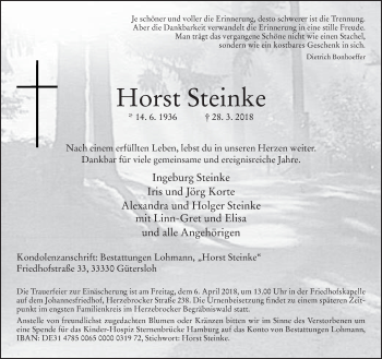 Traueranzeige von Horst Steinke von Neue Westfälische