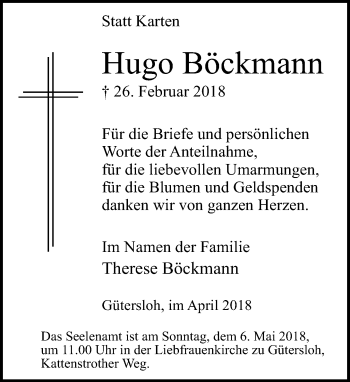Traueranzeige von Hugo Böckmann von Neue Westfälische