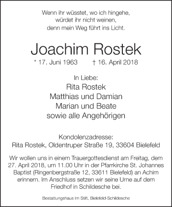 Traueranzeige von Joachim Rostek von Neue Westfälische