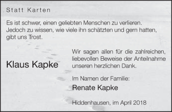 Traueranzeige von Klaus Kapke von Neue Westfälische