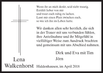 Traueranzeige von Lena Walkenhorst von Neue Westfälische