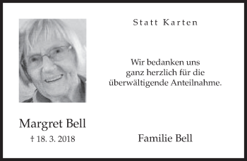 Traueranzeige von Margret Bell von Neue Westfälische