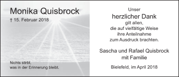 Traueranzeige von Monika Quisbrock von Neue Westfälische