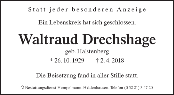 Traueranzeige von Waltraud Drechshage von Neue Westfälische
