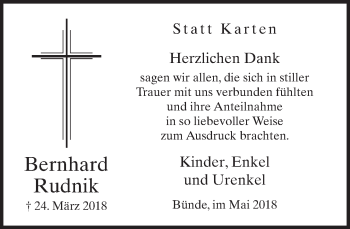 Traueranzeige von Bernhard Rudnik von Neue Westfälische