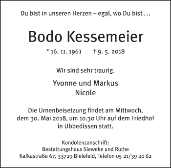 Traueranzeige von Bodo Kessemeier von Neue Westfälische