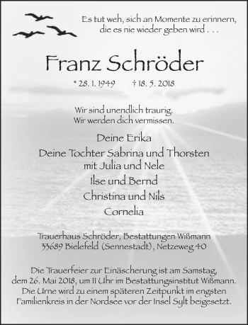 Traueranzeige von Franz Schröder von Neue Westfälische