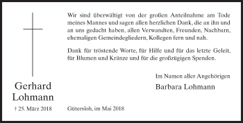 Traueranzeige von Gerhard Lohmann von Neue Westfälische