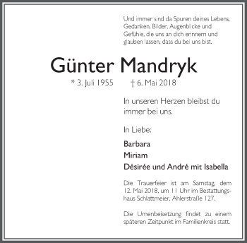 Traueranzeige von Günter Mandryk von Neue Westfälische