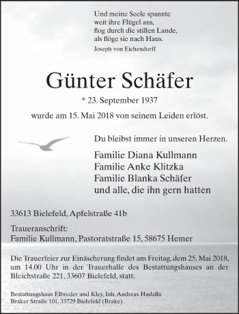 Traueranzeige von Günter Schäfer von Neue Westfälische