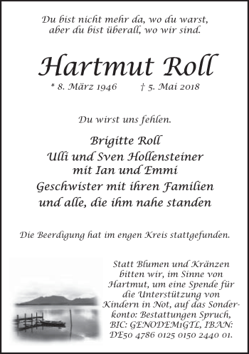 Traueranzeige von Hartmut Roll von Neue Westfälische