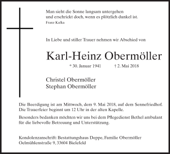Traueranzeige von Karl-Heinz Obermöller von Neue Westfälische