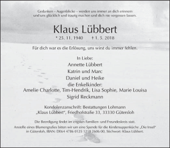 Traueranzeige von Klaus Lübbert von Neue Westfälische