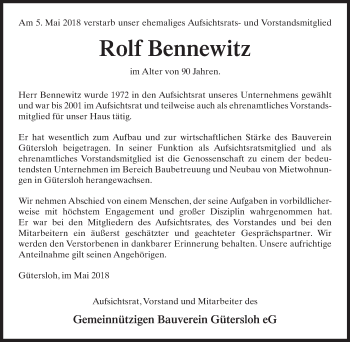 Traueranzeige von Rolf Bennewitz von Neue Westfälische