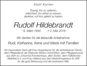 Traueranzeige von Rudolf Hildebrandt von Neue Westfälische