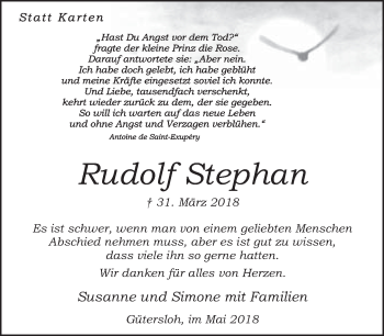 Traueranzeige von Rudolf Stephan von Neue Westfälische