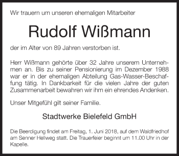 Traueranzeige von Rudolf Wißmann von Neue Westfälische