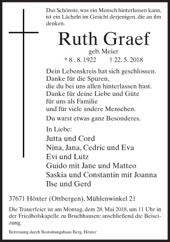 Traueranzeige von Ruth Graef von Neue Westfälische