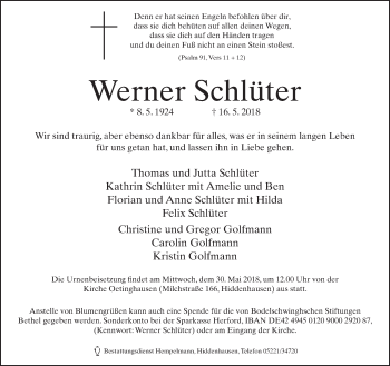 Traueranzeige von Werner Schlüter von Neue Westfälische