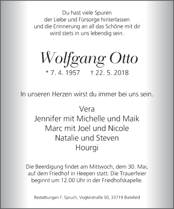 Traueranzeige von Wolfgang Otto von Neue Westfälische