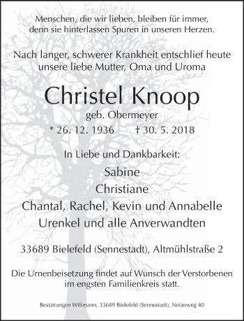Traueranzeige von Christel Knoop von Neue Westfälische