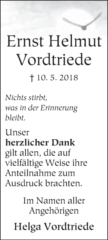 Traueranzeige von Ernst Helmut Vordtriede von Neue Westfälische