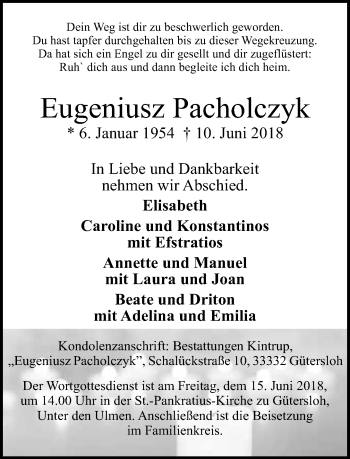 Traueranzeige von Eugeniusz Pacholczyk von Neue Westfälische